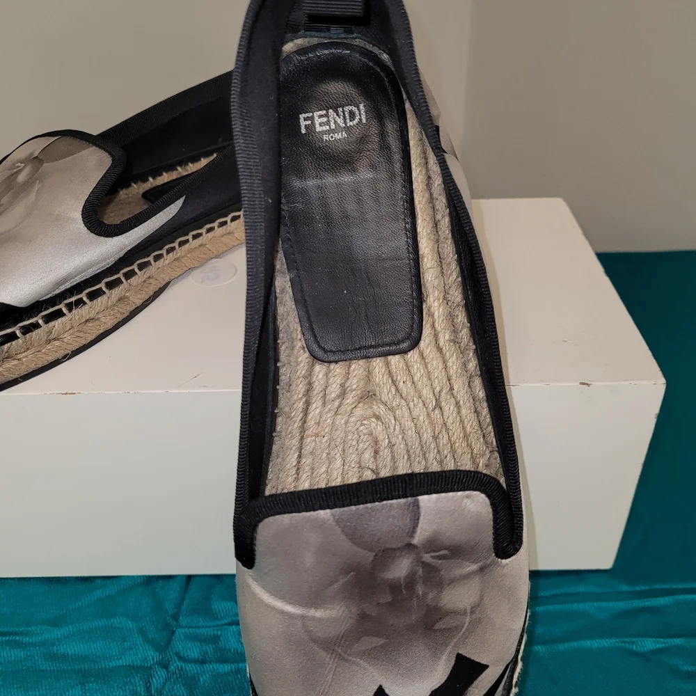 Fendi Black and Gray Floral Espadrilles - Picture 3 of 7
